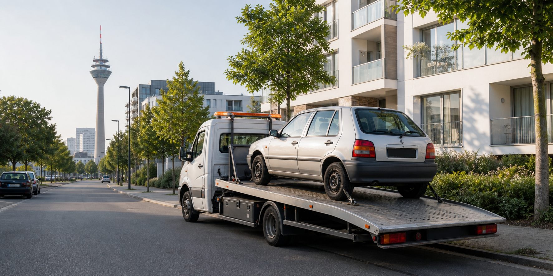 Schrottauto-Abholung in einem D&uuml;sseldorfer Stadtteil